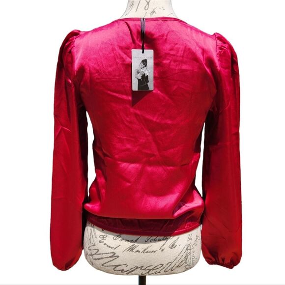 Sincerely Jules‎ -523 Faux Wrap Long Sleeve Fuchsia Hibiscus Top Blouse NWT XS - Picture 3 of 9